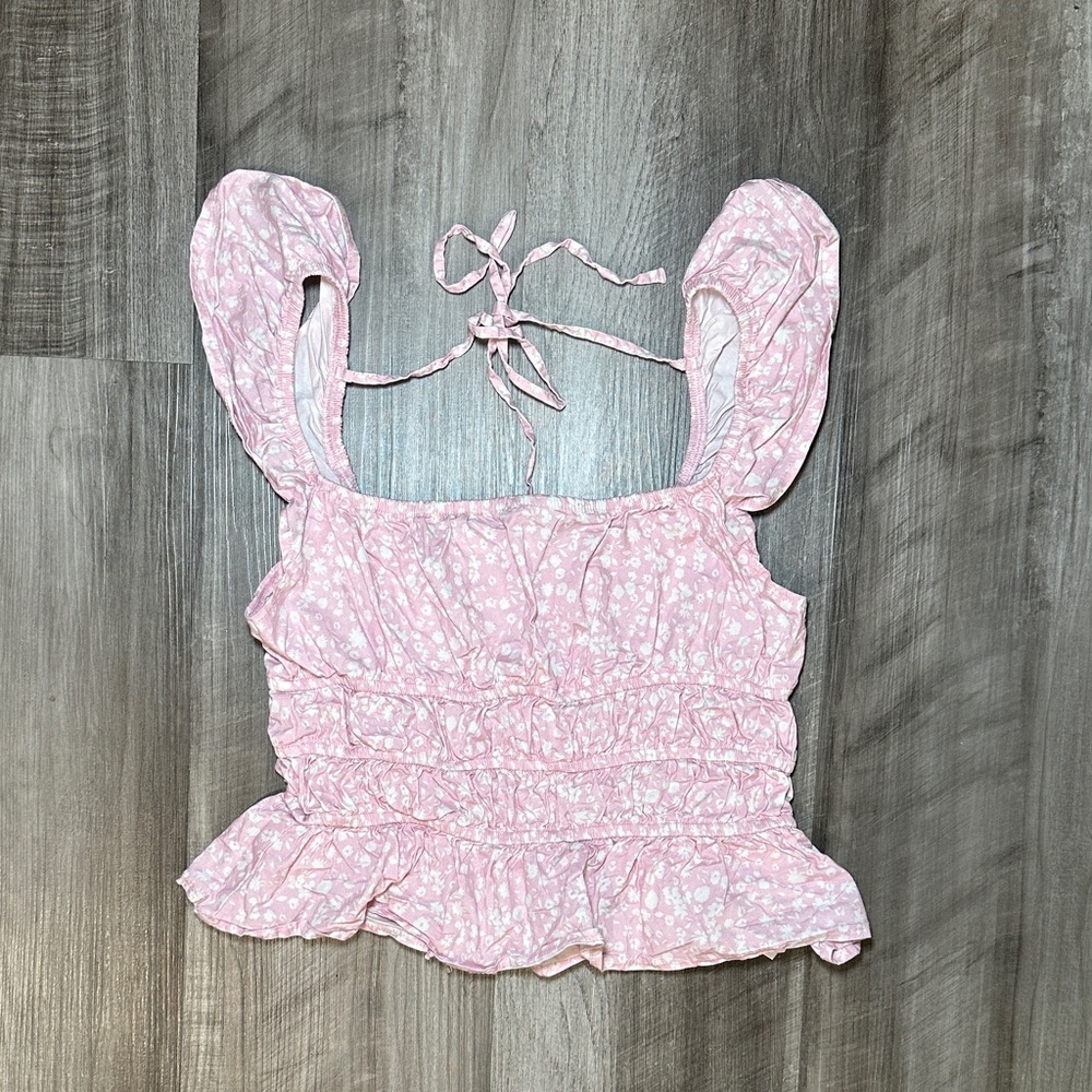 Altar'd State Light Pink Ruched Tie Crop Top - XS